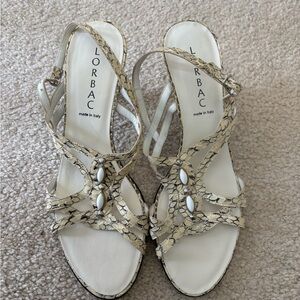 NEW Vintage LORBAC Women's Sandals -genuine leather  Cream Snakeskin Design